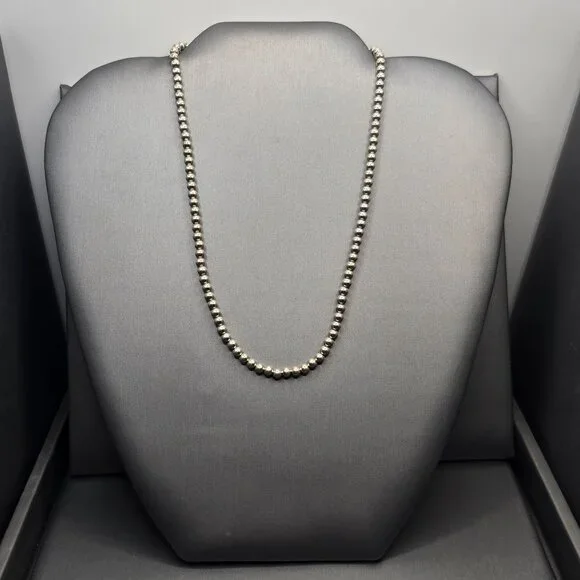 VTG Sterling Silver Southwestern Choker Necklace 14" 4mm Beads Hook Closure - Picture 3 of 8